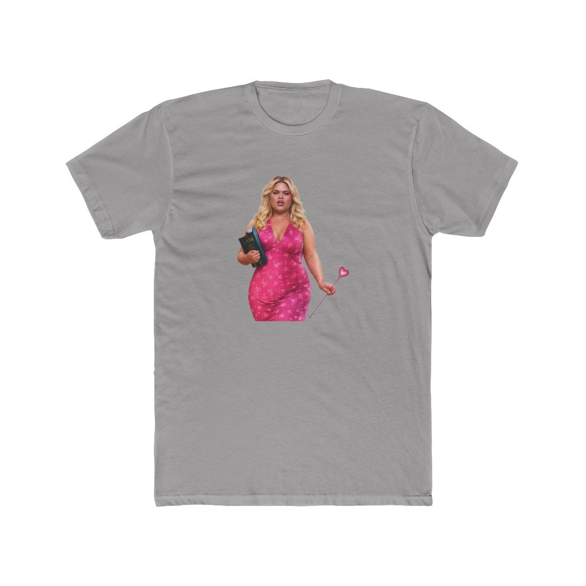 Black t-shirt with a graphic of a woman in a pink dress, holding a book and a heart-shaped object. The text "LEGALLY blonde" is above the image, with the name "DRUSKI KIRK" above the text.