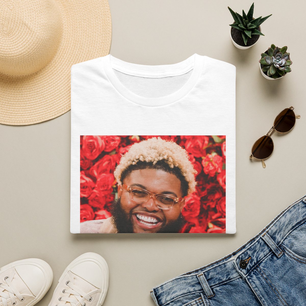 Smiling Man Portrait T-Shirt | Red Rose Background | Druski