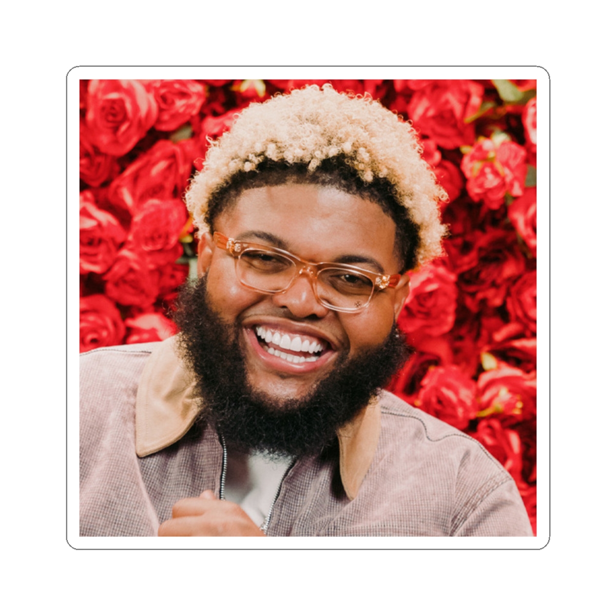 Smiling Man Portrait Kiss-Cut Sticker | Red Rose Background | Druski